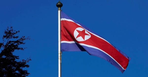 A North Korean flag flies on a mast at the Permanent Mission of North Korea in Geneva on Oct. 2, 2014.