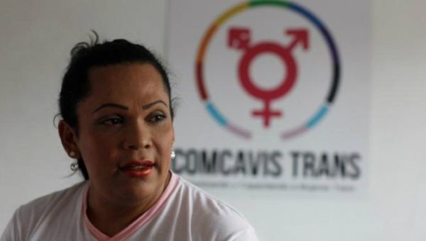 Karla Avelar, executive director of the Association for Communicating and Training Trans Women (COMCAVIS TRANS), pose for a picture at her office in San Salvador, El Salvador, May 12, 2017. 