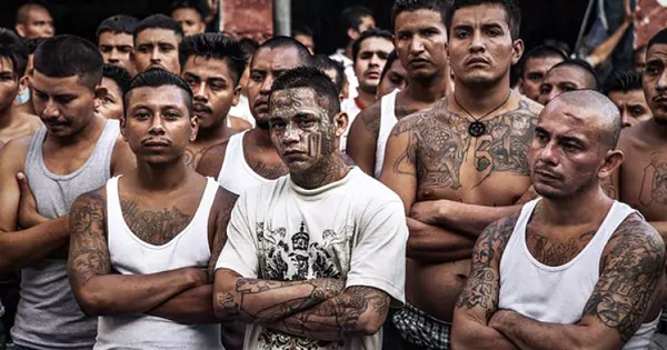 Archive photo of members of the Barrio 18 gang.