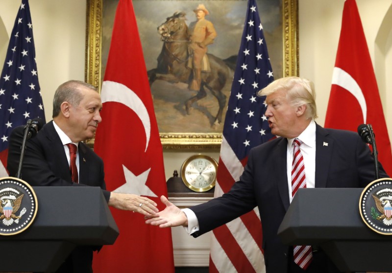 The Turkish President Recep Tayyip Erdogan meeting his U.S. counterpart Donald Trump in Washington DC, May 16, 2017