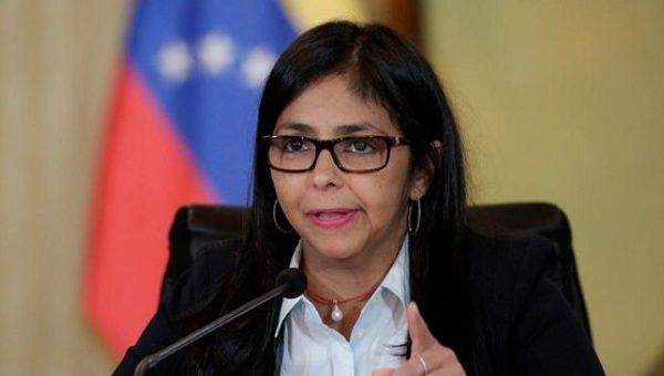 Venezuelan Foreign Minister Delcy Rodriguez spoke at a Caricom meeting, denouncing recent U.S. sanctions.