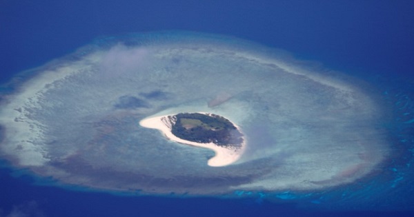 An aerial view of uninhabited island of Spratlys in the disputed South China Sea, on April 21, 2017.
