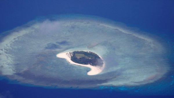 An aerial view of uninhabited island of Spratlys in the disputed South China Sea, on April 21, 2017. 
