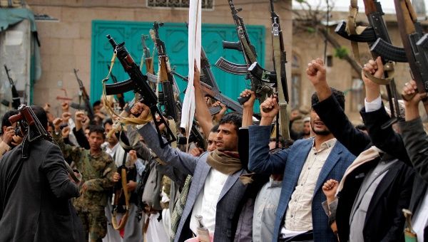 Followers of the Houthi movement protest against the President's announcement of an extension of the state of emergency and U.S. supporting the Arab alliance led by Saudi Arabia, what they say is a U.S. interference in Yemen's affairs in Sanaa, Yemen May 12, 2017. 