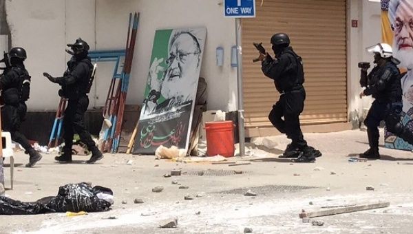 Riot police in the city of Duraz. 