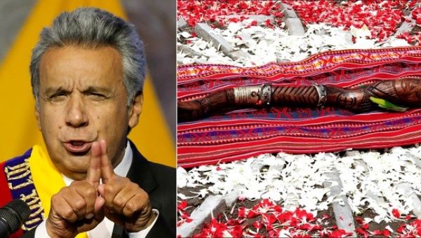 Indigenous leaders presented Ecuadorean President Lenin Moreno with a ancient sacred wooden scepter. 