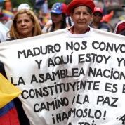 Protesters in Caracas, Venezuela march in defense of the national constituent assembly.