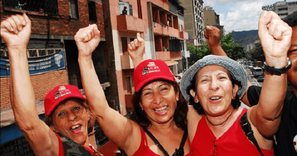 Venezuelan women demonstrating in support of President Nicolas Maduro.