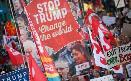 Demonstrators protest against U.S. President Donald Trump and a NATO summit in Brussels, Belgium, May 24, 2017. 