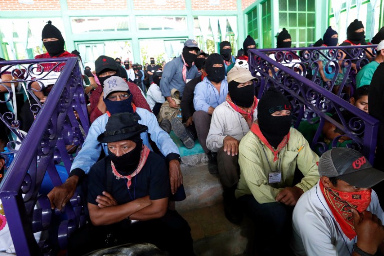 The Zapatista Army of National Liberation, known by it's Spanish acronym EZLN, taking part in Sunday's National Indigenous Congress   