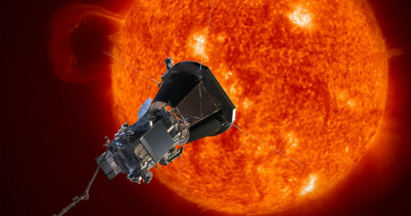 An artist’s concept of the Solar Probe Plus spacecraft approaching the sun. The spacecraft is set to launch in 2018.