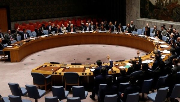 The United Nations Security Council vote on a resolution to expand its North Korea blacklist in New York, U.S., on June 2, 2017. 