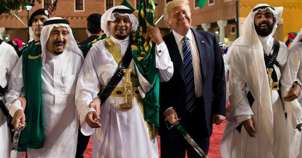 U.S. President Donald Trump swaying in celebration with the Saudis during his trip to Riyadh.