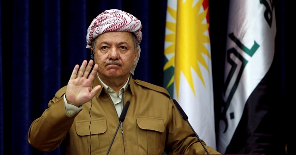 Iraq's Kurdistan region's President Massoud Barzani gestures during a news conference in Erbil, Iraq, on April 20, 2017.