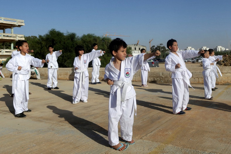 Boys take part in a karate training session during the fasting month of Ramadan, in Benghazi, Libya, June 4, 2017. 