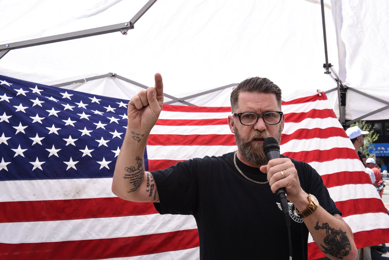 Right-wing media personality Gavin McInnes speaks during an event called 