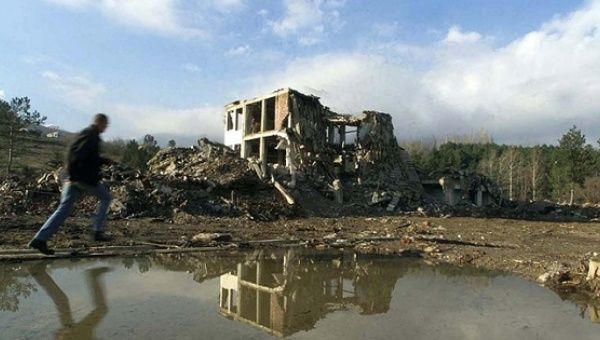 A Yugoslav Army barracks in Kosova, destroyed during NATO's air strikes in 1999.