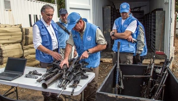 The U.N. peace mission in Colombia monitored the disarmament process.