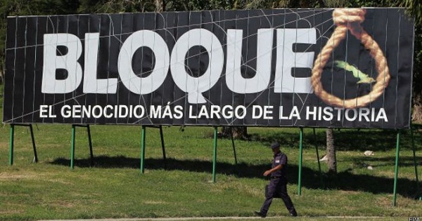 A billboard slams the U.S. blockade as 