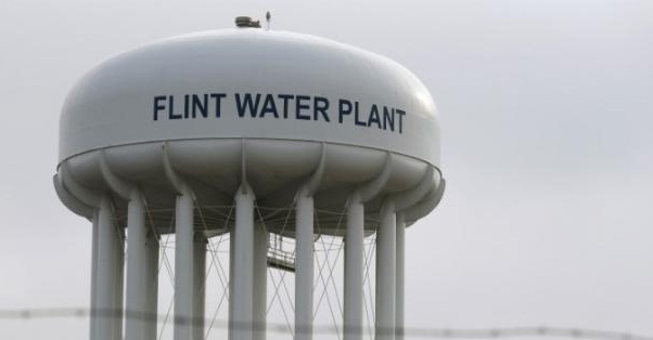 The Flint Water Plant tower is seen in Flint, Michigan, U.S. on February 7, 2016.