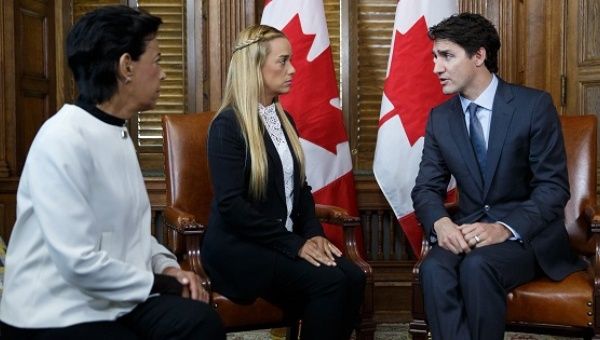 Trudeau meets with right-wing Venezuelan opposition activist Lilian Tintori.
