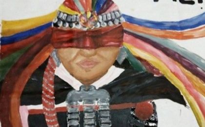 A painting by Sahyan Antillanka about Mapuche student Fabiola Antiqueo, who was blinded during a demonstration.