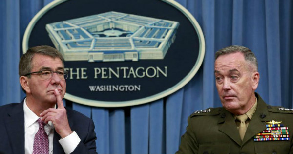 U.S. officials give a press conference at the Pentagon.