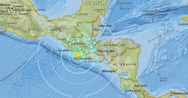 The struck 38 kilometers (24 miles) southwest of Puerto San Jose at a depth of 46.8 kilometers.