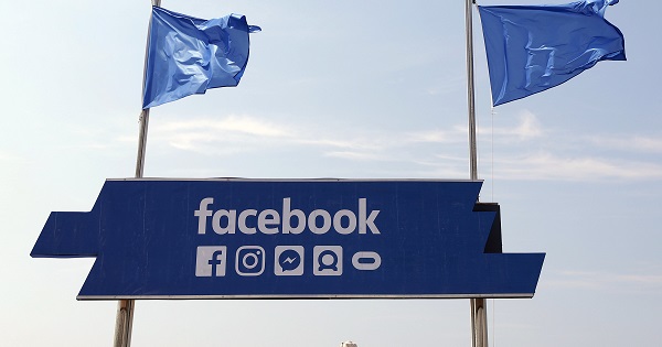 The logo of the social network Facebook is seen on a beach during the Cannes Lions Festival in Cannes.