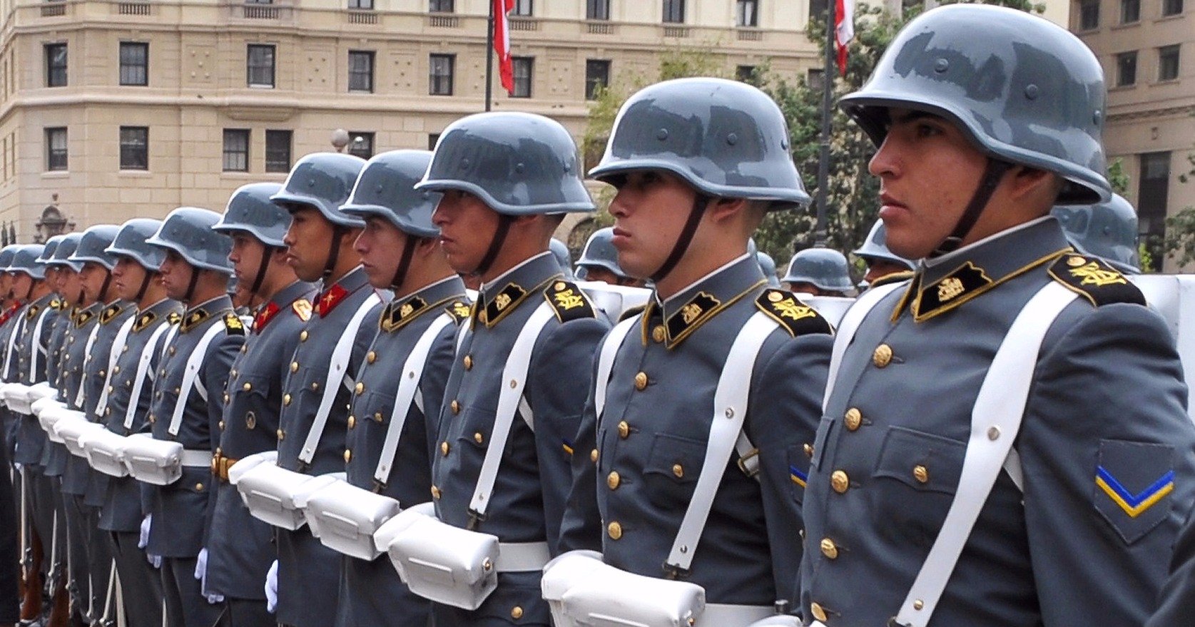 Army honor guard waiting at La Moneda Presidential Palace for a foreign dignitary's arrival in Santiago, Chile, 2009.
