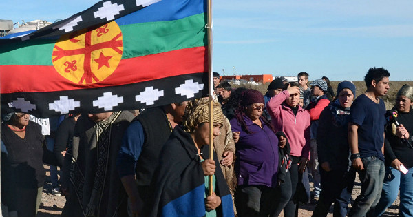 Mapuche people march for their rights.