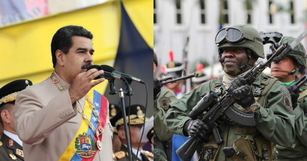 Venezuelan President Nicolas Maduro (L) and a Venezuelan soldier (R).