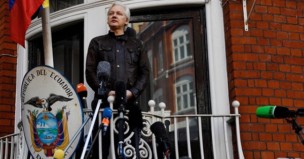 WikiLeaks founder Julian Assange speaks from the Ecuadorian embassy in London.