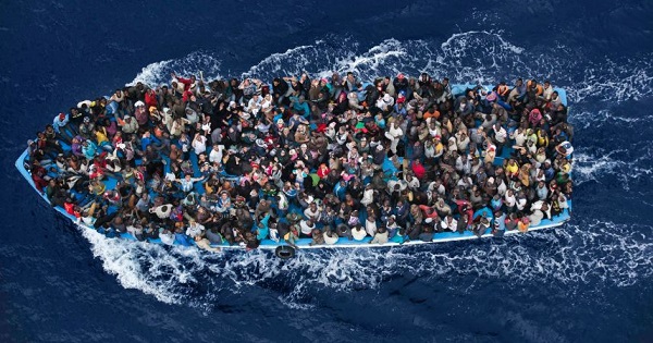 A boat carrying migrants in the Mediterranean, February 12, 2015