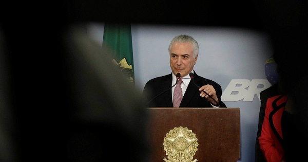 Brazilian President Michel Temer speaks during a press conference at Planalto Palace in Brasilia