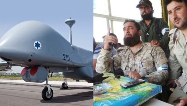 An armed IDF UAV (L) and a file photo of foreign-backed, Quneitra-based Free Syria Army militants (R).