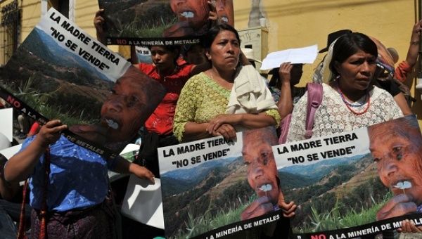 Indigenous women protest Canadian mining companies in Guatemala. 