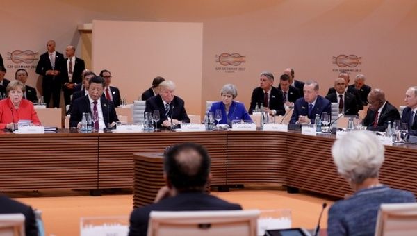 World leaders attend the first working session of the G20 meeting in Hamburg, Germany, on July 7, 2017.