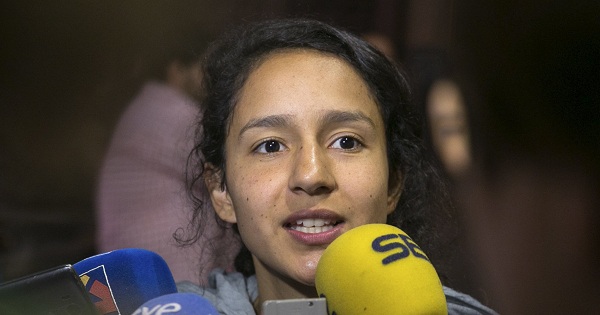 Bertha Zuñiga Caceres, daughter of Berta Caceres, makes statements before participating in the gala in Zaragoza, Spain, on May 5, 2016.