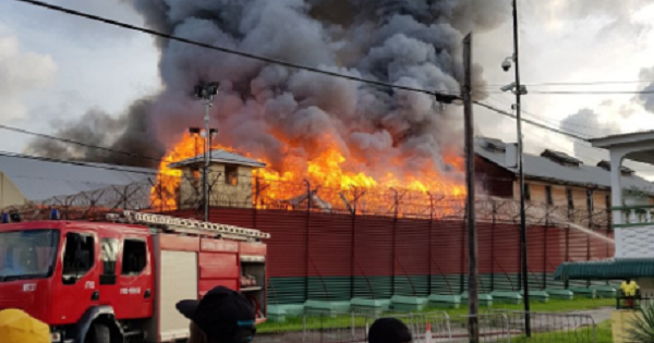 Fire at the Camp Street Prison in Georgetown, Guyana.