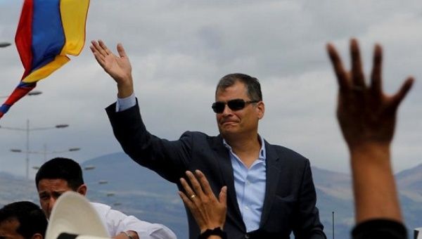 Correa departing from Mariscal Sucre airport Monday, July 10, 2017.