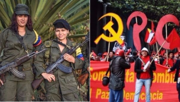 Members of the Revolutionary Armed Forces of Colombia (L) and the Communist Party of Colombia (R). 