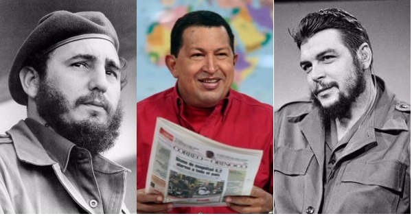 Fidel Castro (L), Hugo Chavez (C) and Ernesto 
