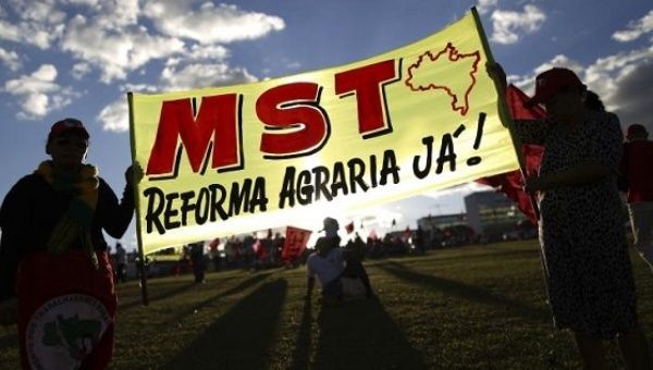 Activists hold a MST march in Brasilia, Brazil.