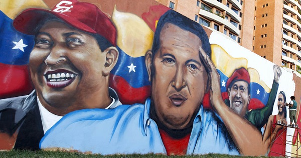 A mural in Venezuela depicts former President Hugo Chavez.