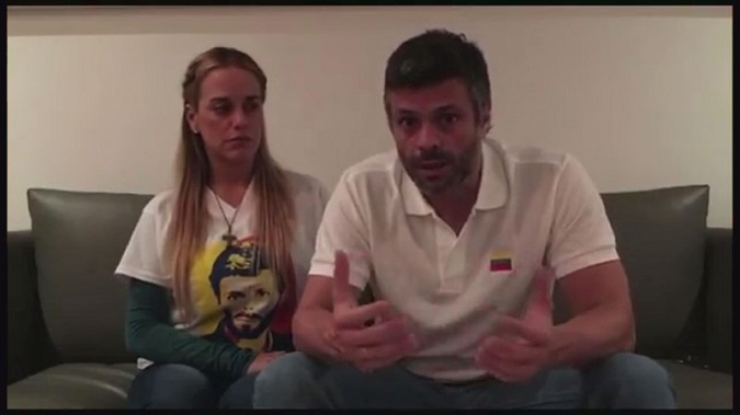 Leopoldo Lopez and his wife Lilian Tintori talking in their house in Caracas, Venezuela on July 17, 2017