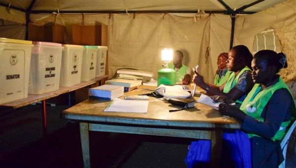 Election workers ready at a polling station in Kenya.