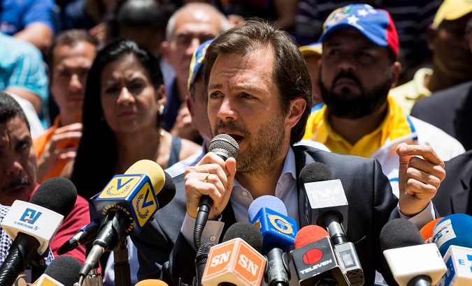 The mayor of the Chacao Ramon Muchacho participates in a press conference in Caracas, Venezuela, May 25, 2017.