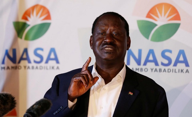 Kenyan opposition leader Raila Odinga, the presidential candidate of the National Super Alliance (NASA) coalition, addresses a news conference on the presidential election in Nairobi, Kenya, on August 9.