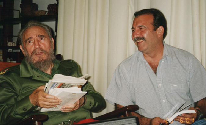 General Secretary of the Communist Party of Argentina, Patricio Echegaray (R) with Cuban Revolutionary Fidel Castro (L).